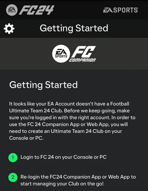 EA FC 24 Web App Login Error getting started link your EA account